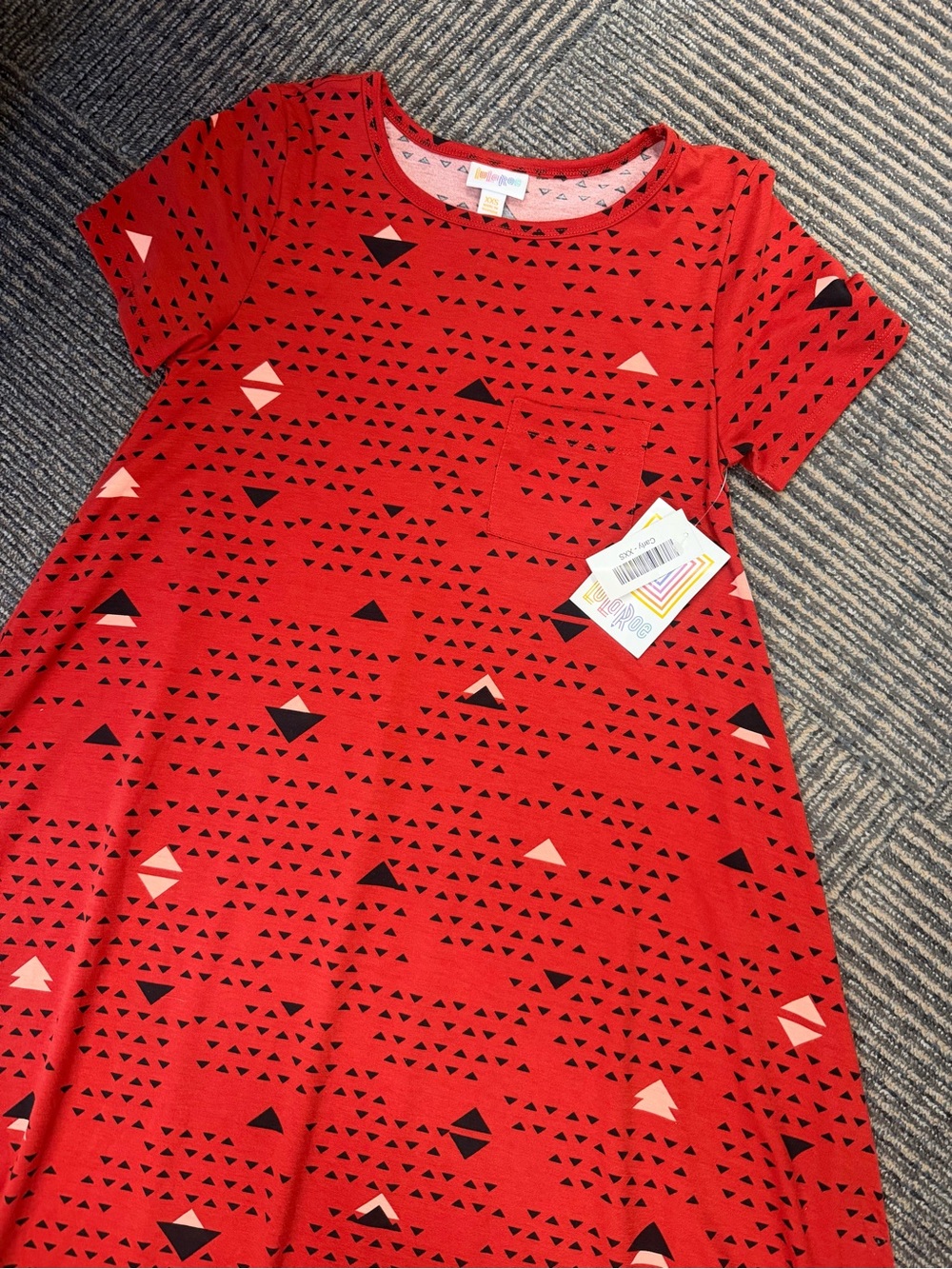 NWT LuLaRoe Carly Red High-Low Dress Black Triangle Print Sz XXS